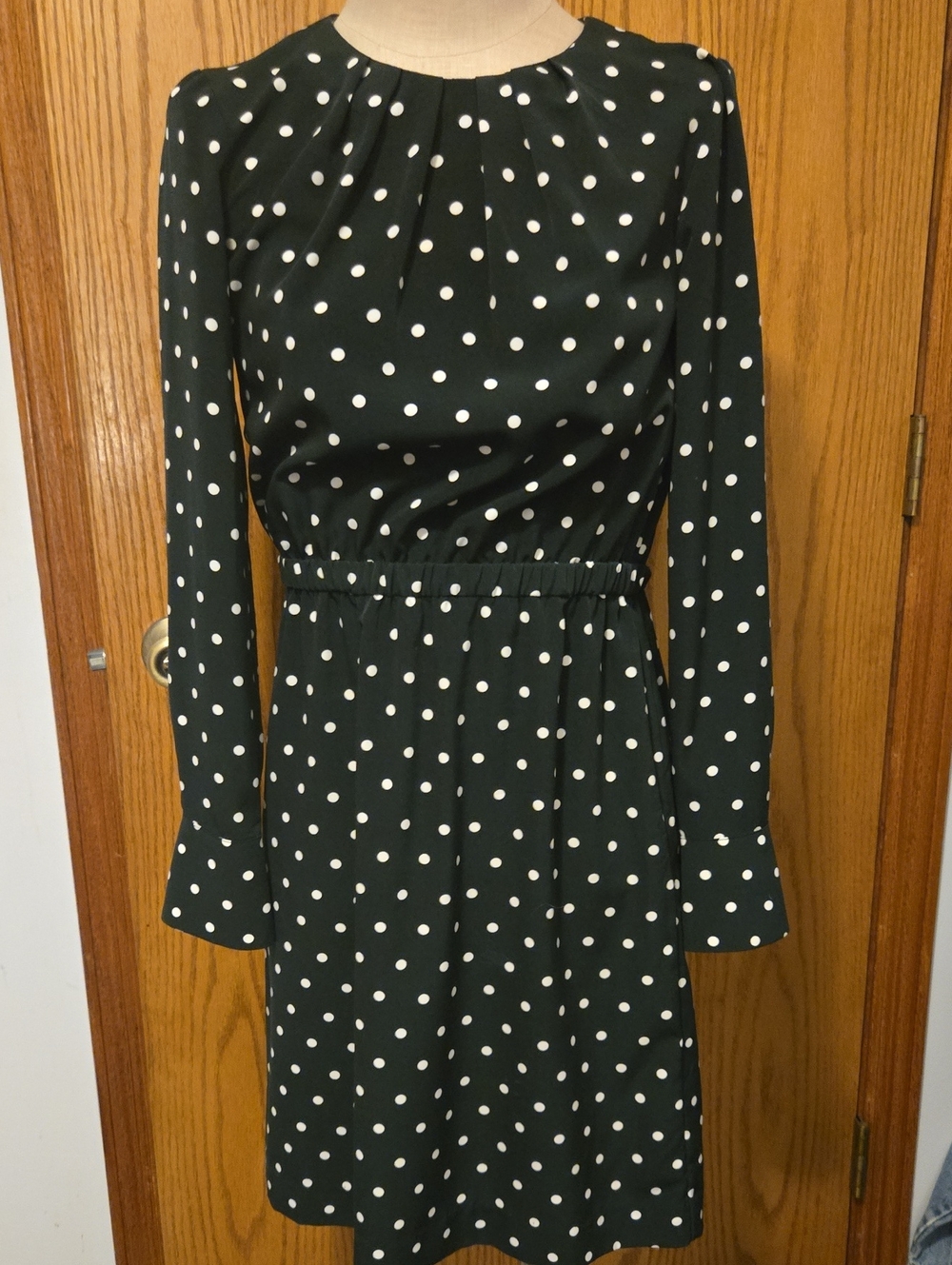 H&M Dark Green Polka Dot Long Sleeve Dress